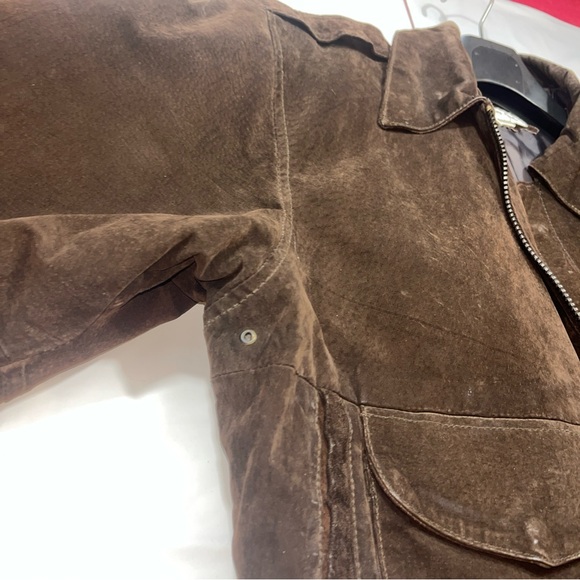 Paris BROWN SUEDE Leather BOMBER Jacket zip up Snap Lined 90s Collared Men’s LRG - Picture 12 of 16